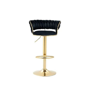 Velvet Swivel Luxury Bar Stool - Black