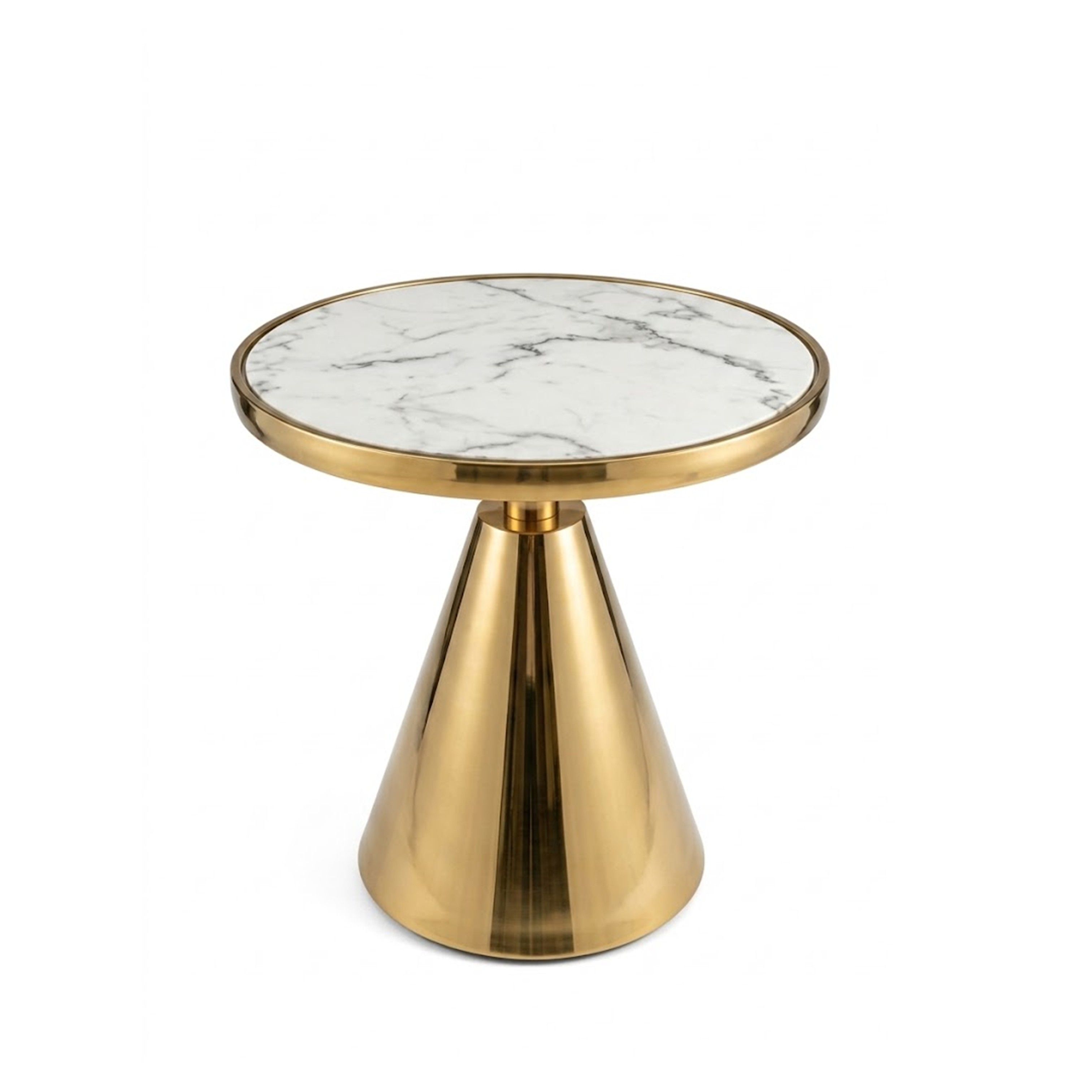 Madiega Furniture - Flared Base Gold & White Marble Drink Table