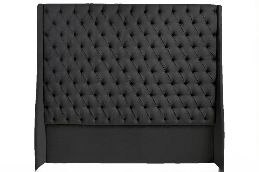 Ivy Buttoned Winged Velvet Headboard - Black - Single