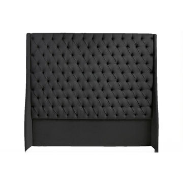 Ivy Buttoned Winged Velvet Headboard - Black - Single