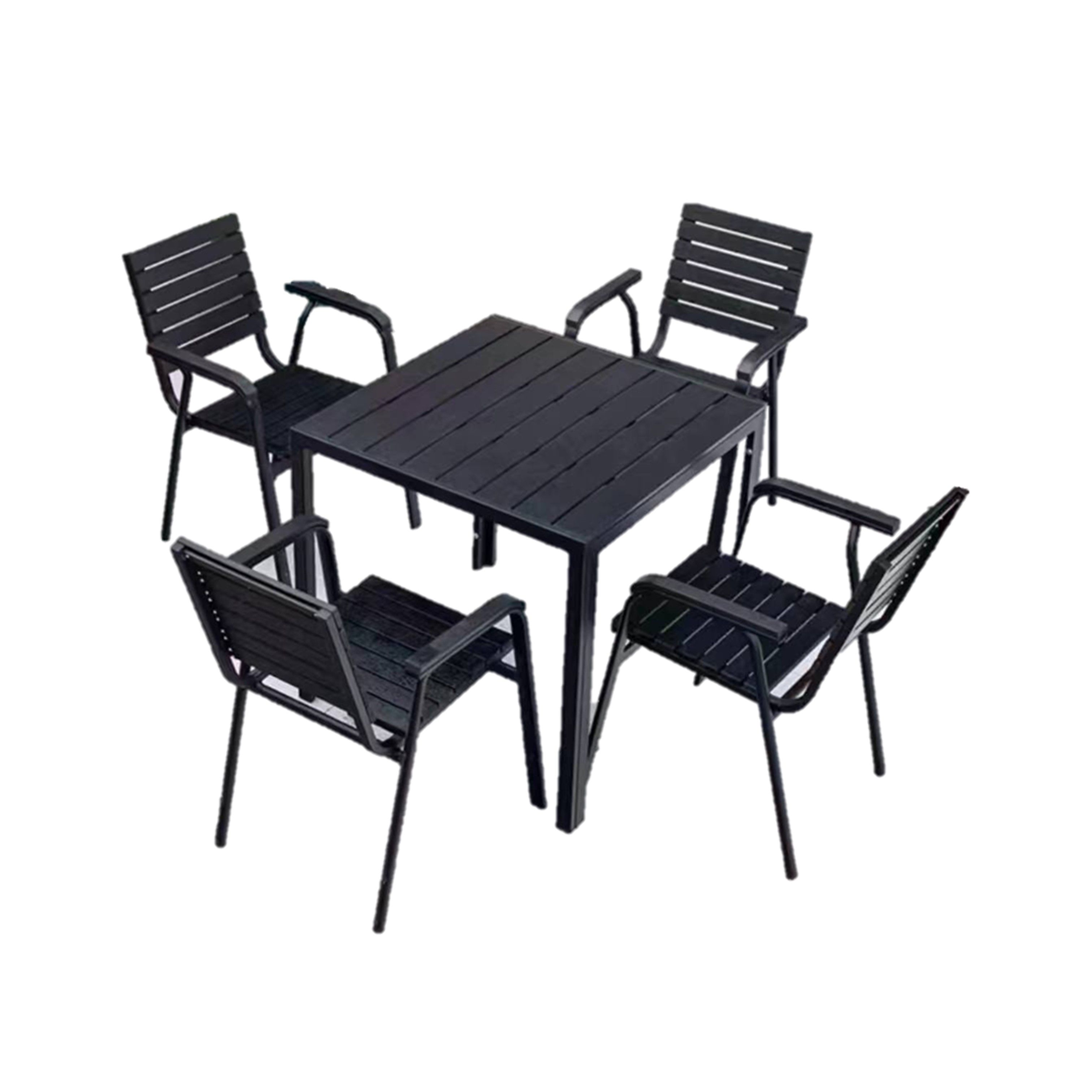 Outdoor Dining Rectangular Plastic Wood Table with 4 Armchairs