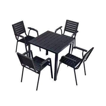 Outdoor Dining Rectangular Plastic Wood Table with 4 Armchairs