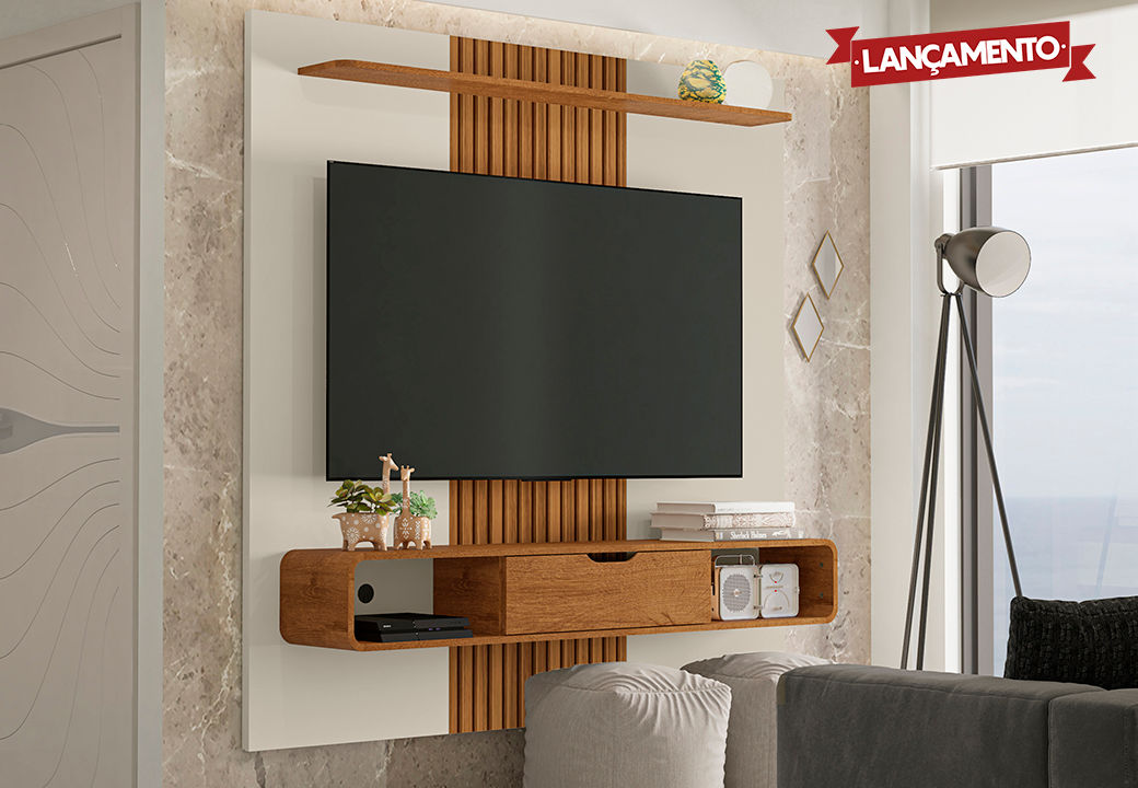 Lisboa Wall Panel Plasma Stand -Off White/Natural