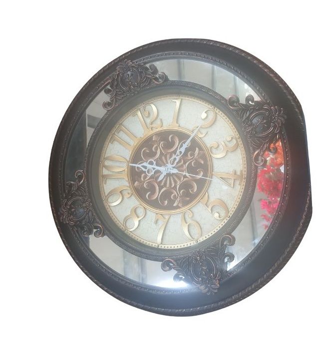 Vintage Wall Clock with Ornate Frame, Round Decorative Clock Face, Large Antique Style, Dark Bronze