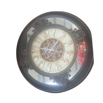 Vintage Wall Clock with Ornate Frame, Round Decorative Clock Face, Large Antique Style, Dark Bronze