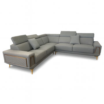 Elara Corner Couch with Gold Accents Dark Grey