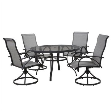 5-Piece Black & Grey Patio Dining Set with Swivel Chairs