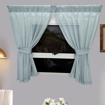 Matoc Designs Café Curtain -Mystic Voile -Duck Egg -Taped - 110cm W x 120cm H - 2 Pack
