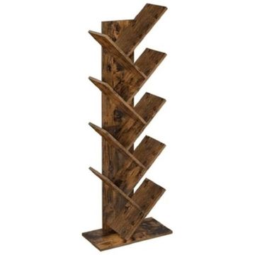 8-Tier Tree Bookshelf – Rustic Brown, Space-Saving Floor Stand