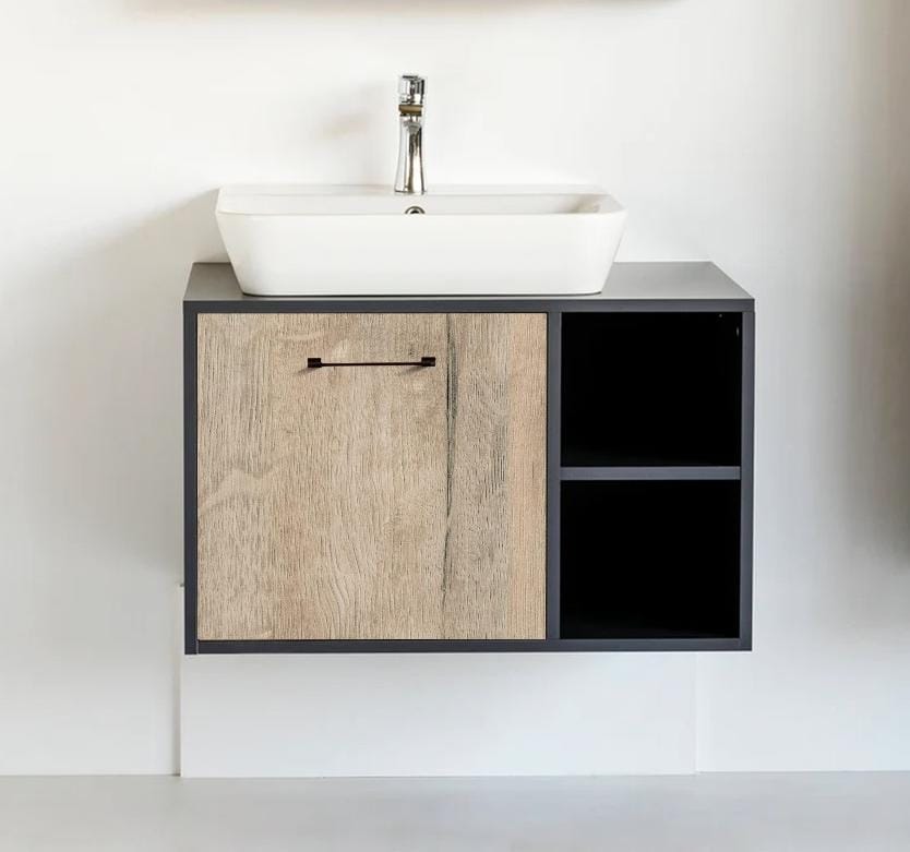 Brookhil and Storm Single Urban Minimalist Vanity with Side Shelves