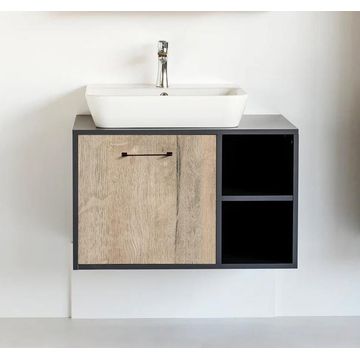 Brookhil and Storm Single Urban Minimalist Vanity with Side Shelves
