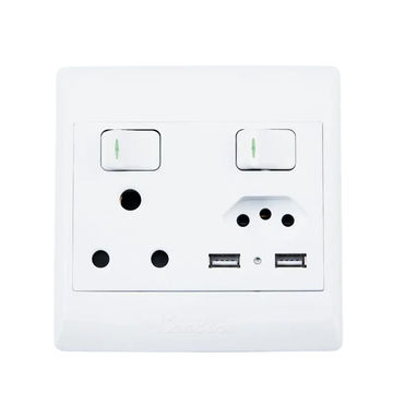 Switched Socket, 1 x 3 Pin, 1 x Euro, 2 x USB
