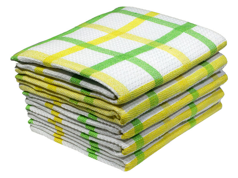 Multipurpose, Easy Fit, Absorbent Kitchen Towel - Design 2003 - 040x070cms - (05 Pc Pack) - Big Checks - Jasmine Green