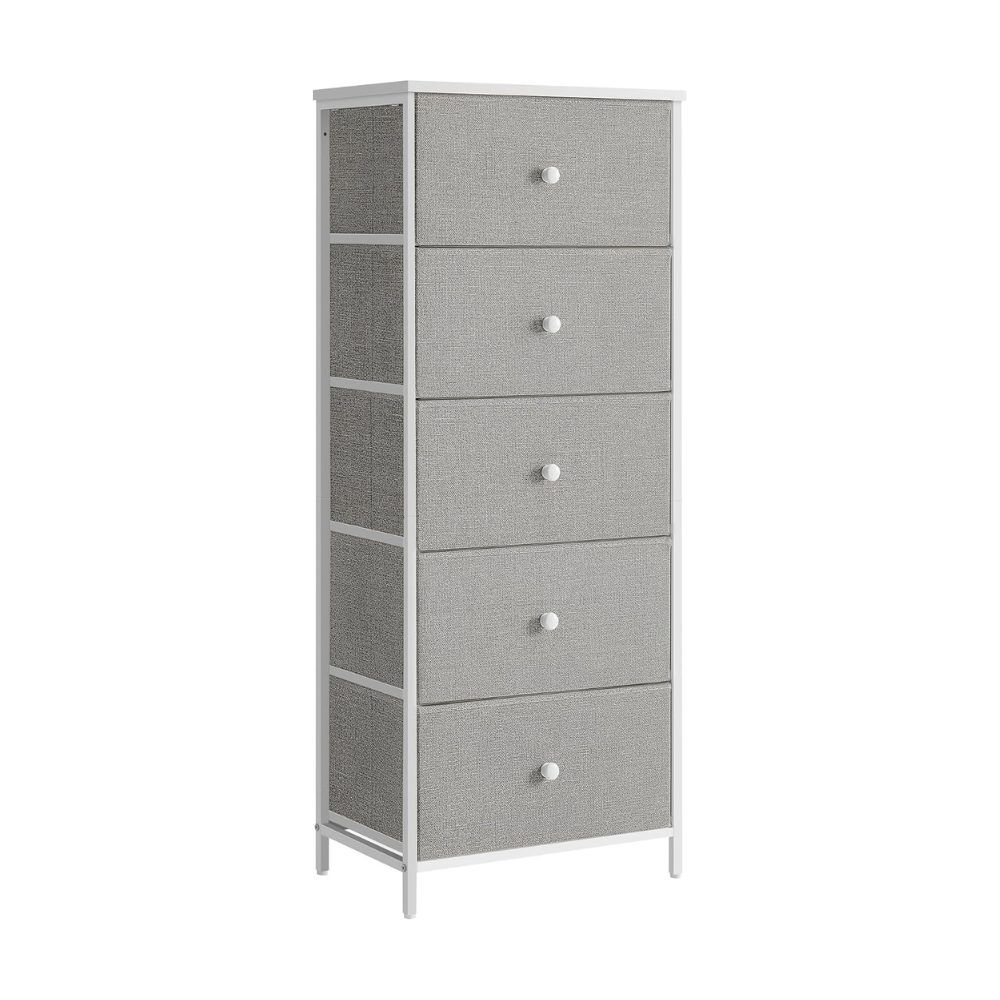 Songmics Chest of Drawers Storage with 5 Fabric Drawers, Light Grey