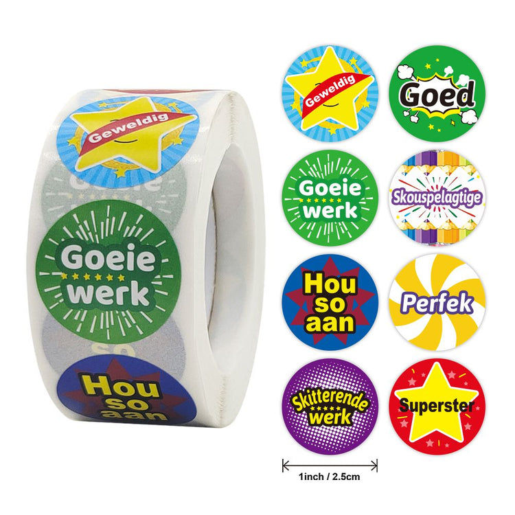 Afrikaans school teacher pupil motivational gewildig stickers 25mm -