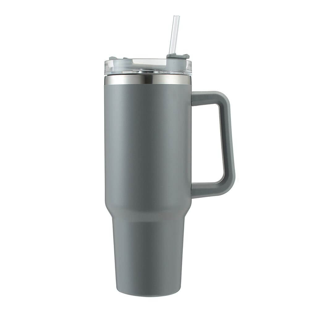 Stainless Steel Vacuum Flask with Straw 1.2L - Grey