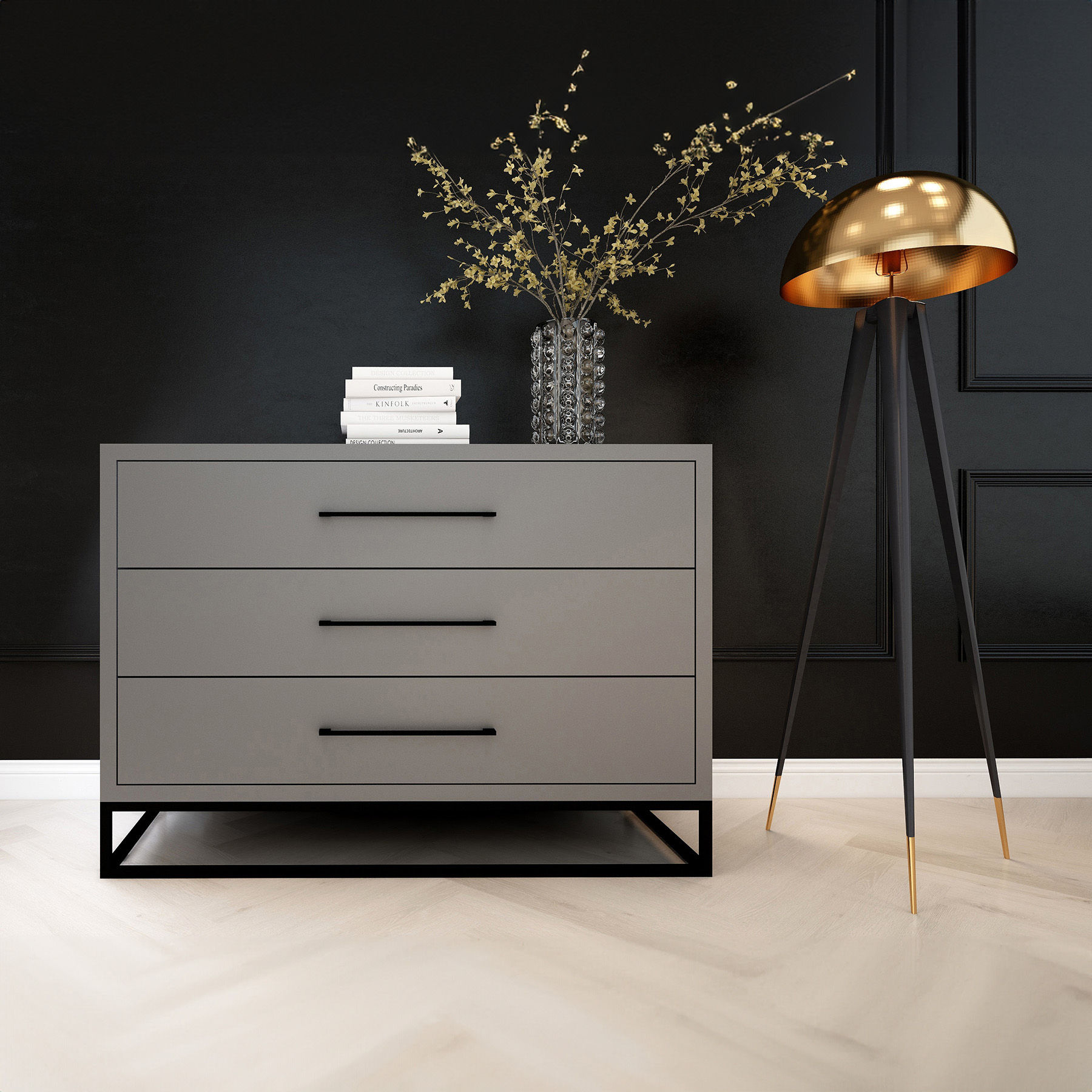3 Drawer Server Lilo Satin Dark Grey - Black Frame