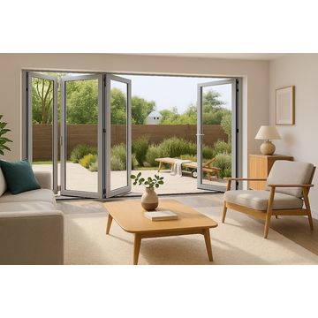 Kenzo - SFD4FG6RS - Aluminium Fold A-Side Door 2.4mx2.1m Silver 3 Doors Open Right, 1 Door Open Left Viewed From Outside