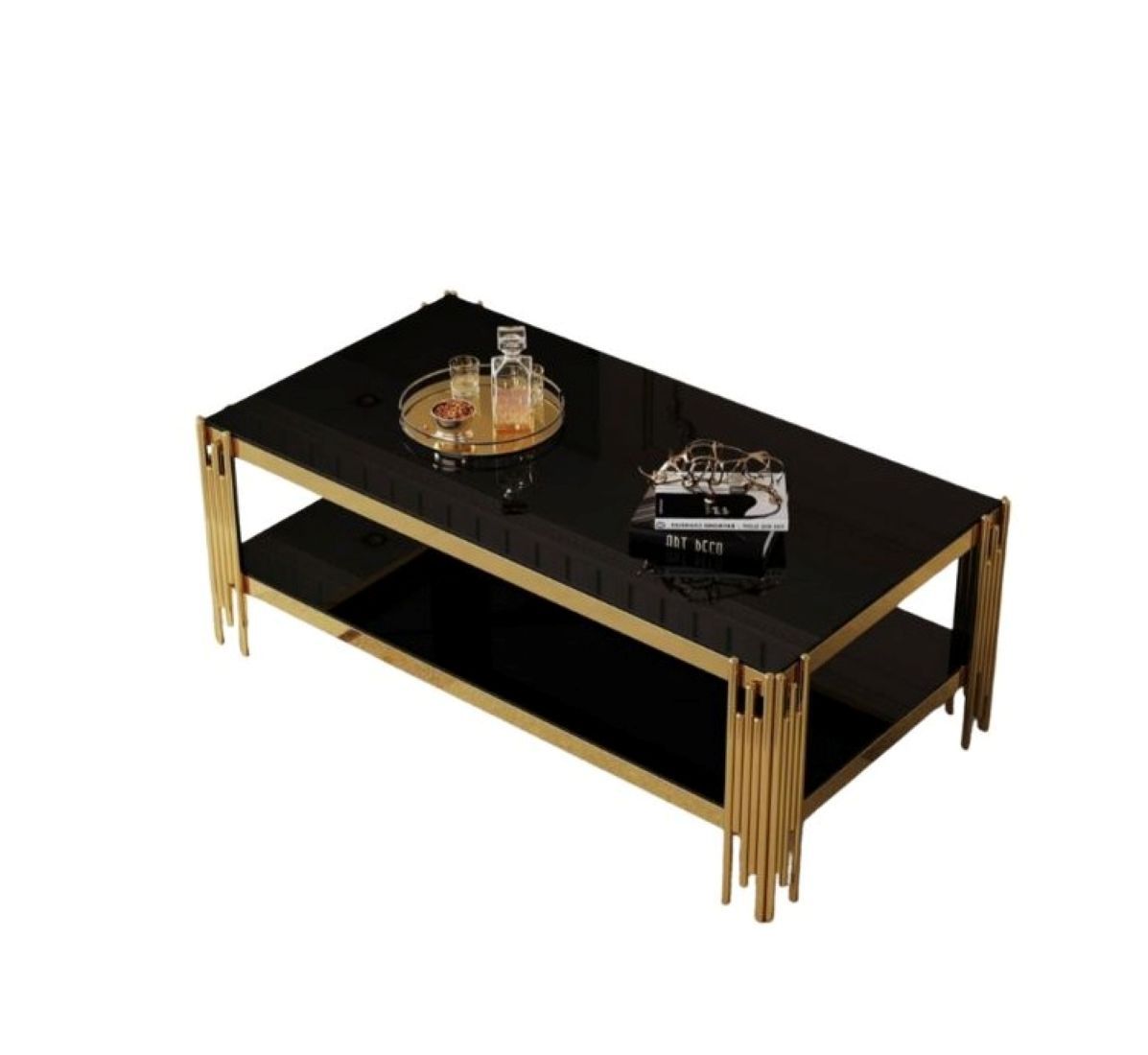 Luxe Modern Rectangular Coffee Table with Glass Shelves