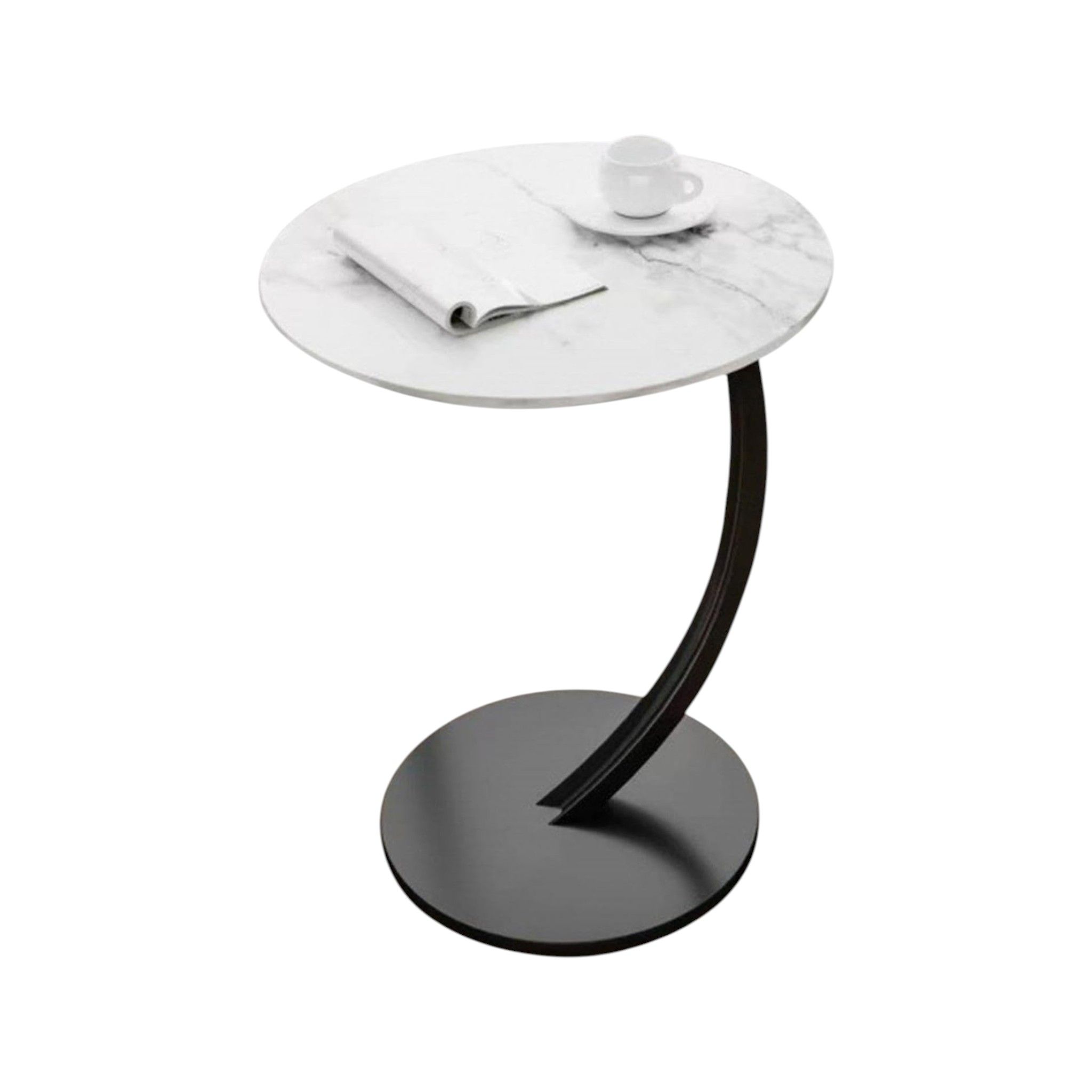Round C Shaped Wooden Side Table - WHITE & BLACK