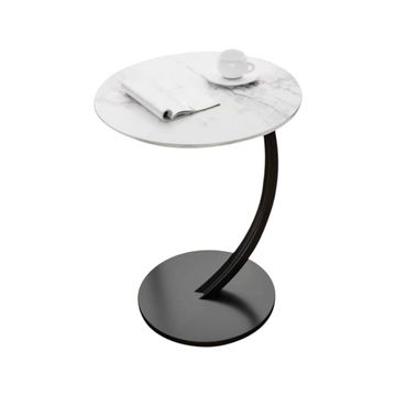 Round C Shaped Wooden Side Table - WHITE & BLACK