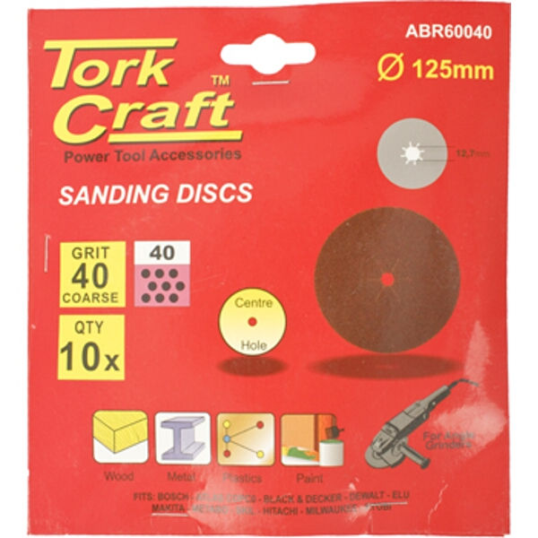 Tork Craft - Sanding Disc - 10 Piece - 125mm - 40 Grit - 7 Pack