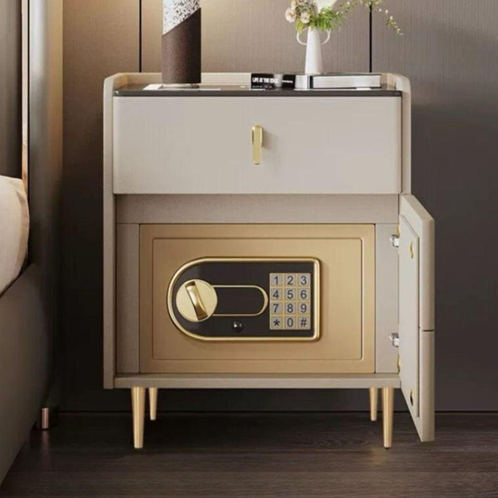 Rema Multifunctional Safe And Smart Bedside Pedestal-Beige
