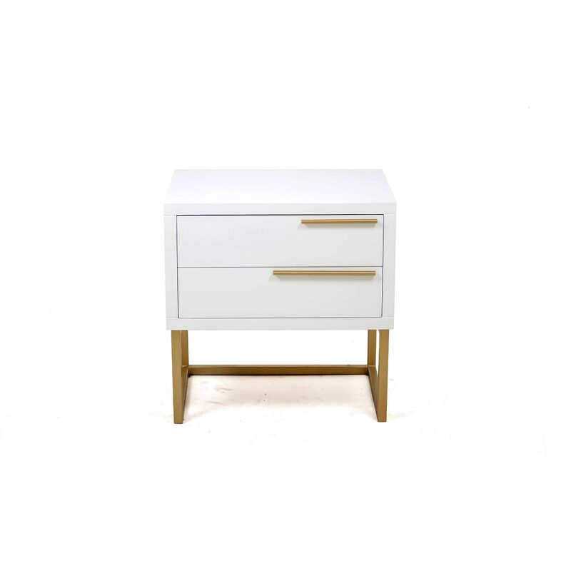 Mika Wood Pedestal With Gold Frame & Handles-White