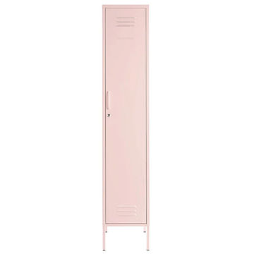 Steel Single Door Skinny Wardrobe Storage Cabinet Cupboard Locker -  Peach Pink