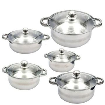 10 Piece Stainless Steel Cookware Set - with Glass Lids
