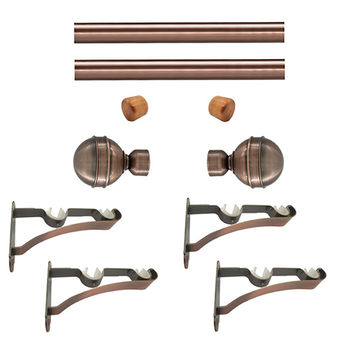 Matoc 28mm Double Pole Set - Fluted Ball Finials - Antique Copper - 4.0m