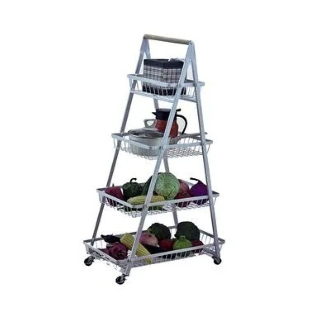 4-Tier A-Frame Kitchen Rack – Mobile Wire Basket Organizer- white