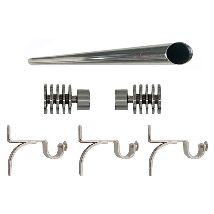 Matoc 25mm Single Curtain Pole Set - Silver - Five Circle Finials - 3.0m