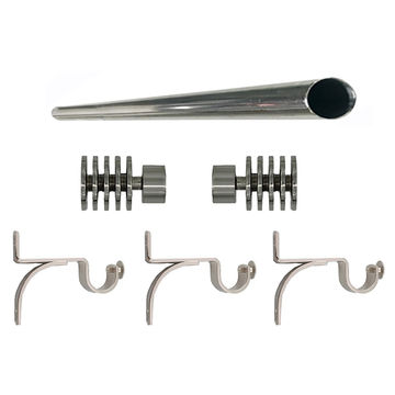 Matoc 25mm Single Curtain Pole Set - Silver - Five Circle Finials - 3.0m
