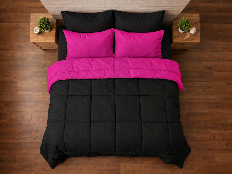 Everyday Collection Reversible Comforter Set - 90 GSM - King - Super King - Fuchsia Purple - Jet Black (06 Sets)