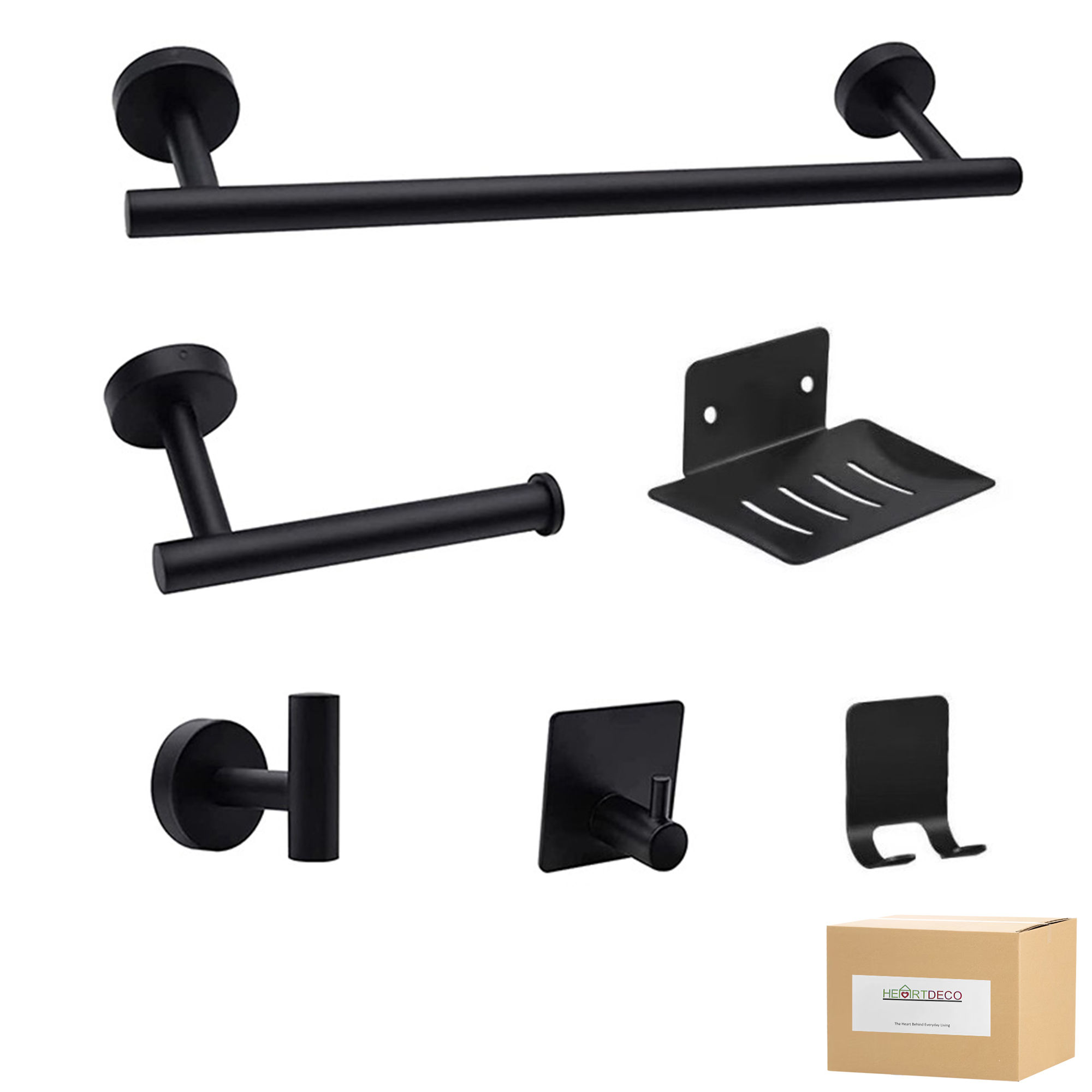 6-Piece Bathroom Towel Rack Set, Stainless Steel Hardware Accessories-Black