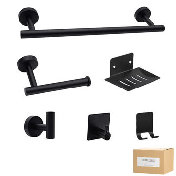 6-Piece Bathroom Towel Rack Set, Stainless Steel Hardware Accessories-Black