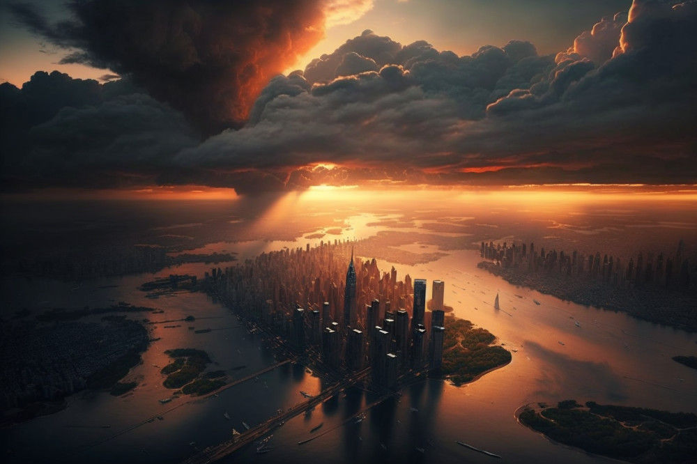 Canvas Wall Art - Cloudy Sunset City View - B1452 - [120 x 80 cm]