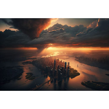 Canvas Wall Art - Cloudy Sunset City View - B1452 - [120 x 80 cm]