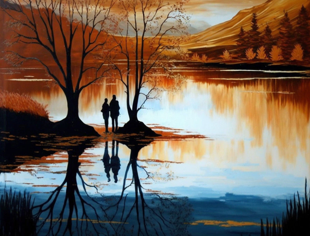 Canvas Wall Art - Canvas Wall Art: Loves Reflection Acrylic Painting - B1338 - [120 x 80 cm]