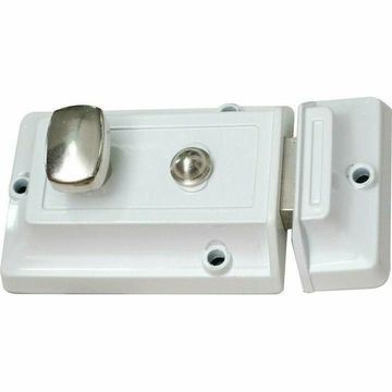 White night latch with chrome knob