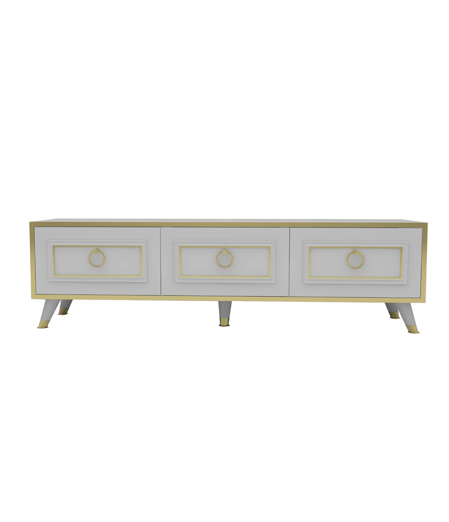 Armoire Romens 150 TV Stand - White Marble Gold Band