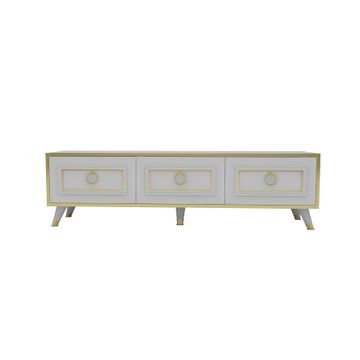 Armoire Romens 150 TV Stand - White Marble Gold Band