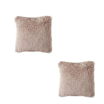 Faux Fur Scatter Cushion Plush Pillow (Set of 2) - Brown
