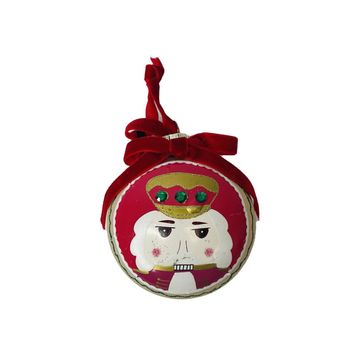 Red With G/Hat Bauble Glass Matt Glitter, Nutcracker Decal 8cm