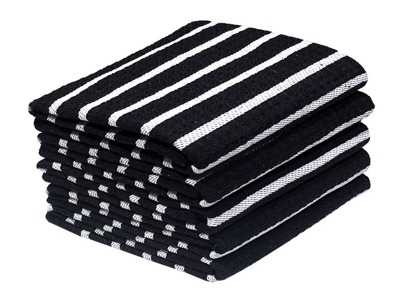 Multipurpose, Easy Fit, Absorbent Kitchen Towel - Design 2435 - 039x059cms - (05 Pc Pack) - Stripes - Jet Black