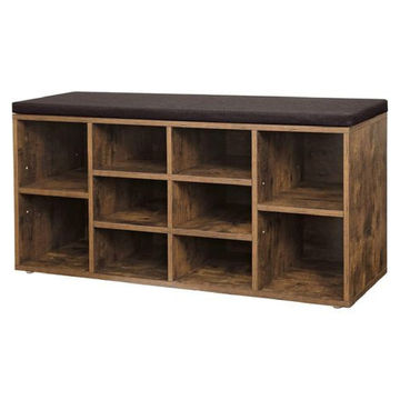 10-Compartment Shoe Storage Bench with Cushioned Seat - Entryway Organizer