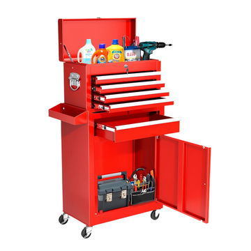 Steel 5-Drawer Rolling Tool Chest Detachable Cabinet Locker - Matte Red