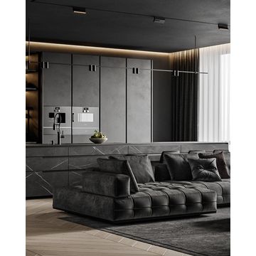 Modern Charcoal Grey Stitched L shape Sofa - Cream