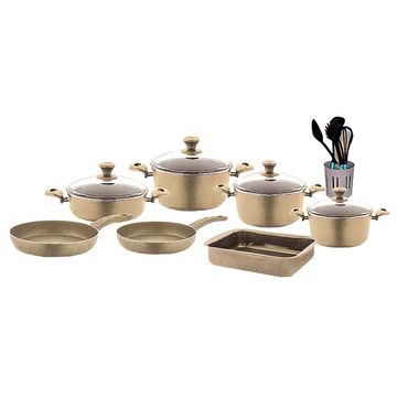 Trendworld Cast Aluminum Non-Stick 17 Piece Kitchen Granite Cookware Set - Brown